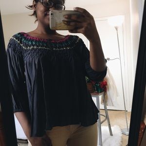 {Free People} Boho Grey and Colorful Blouse